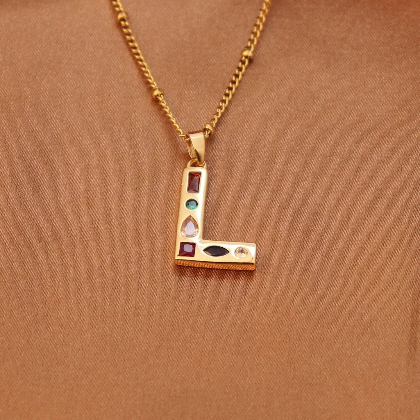 Metal and Stone Initial Necklace