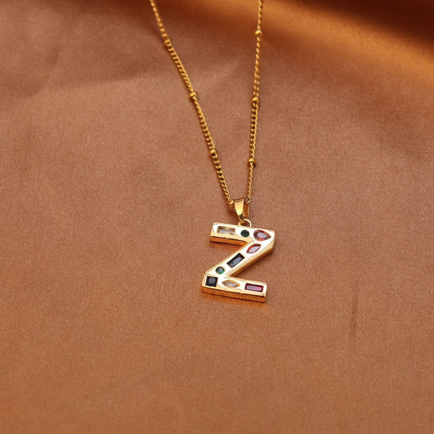 Metal and Stone Initial Necklace