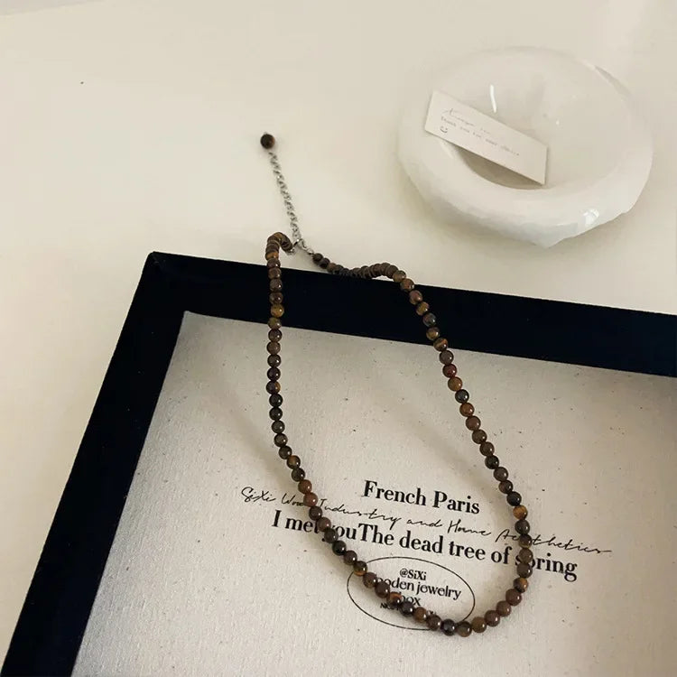 Round Natural Stone Beaded Necklace