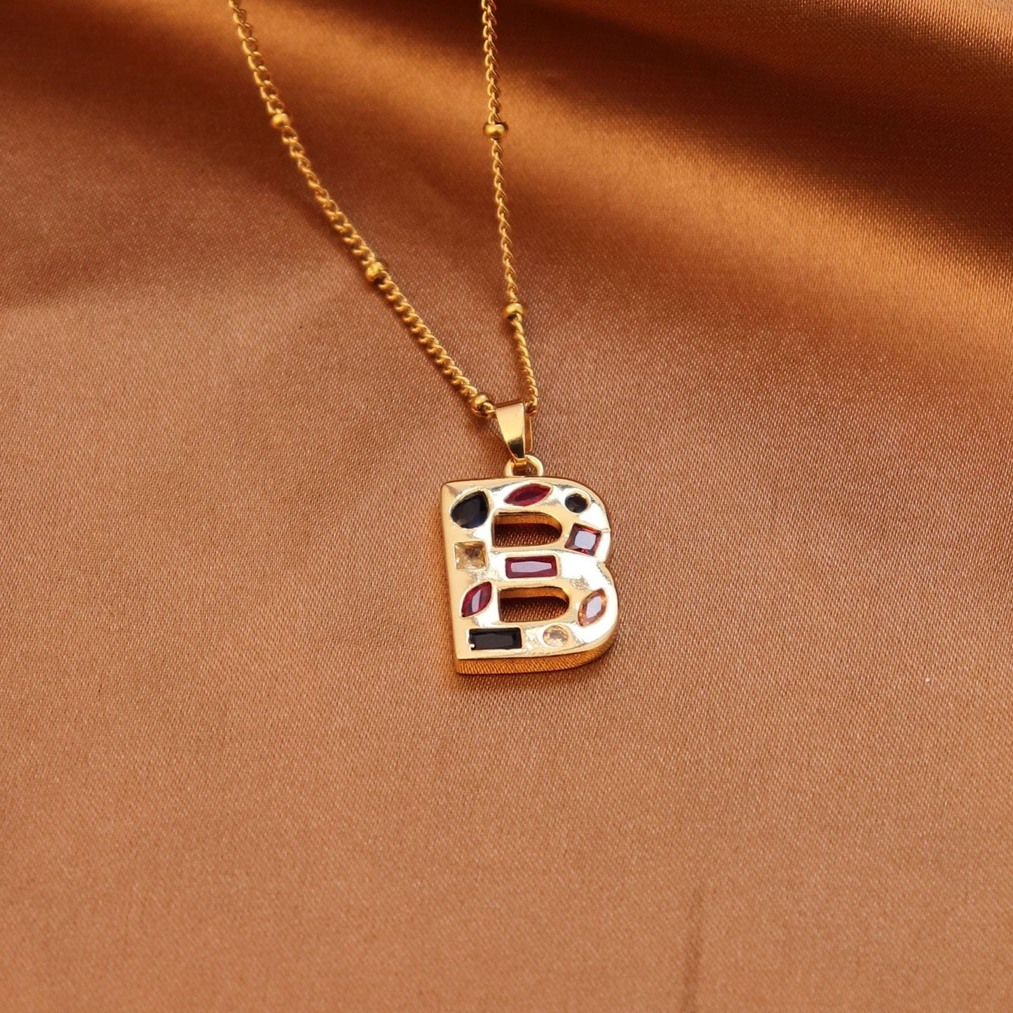 Metal and Stone Initial Necklace