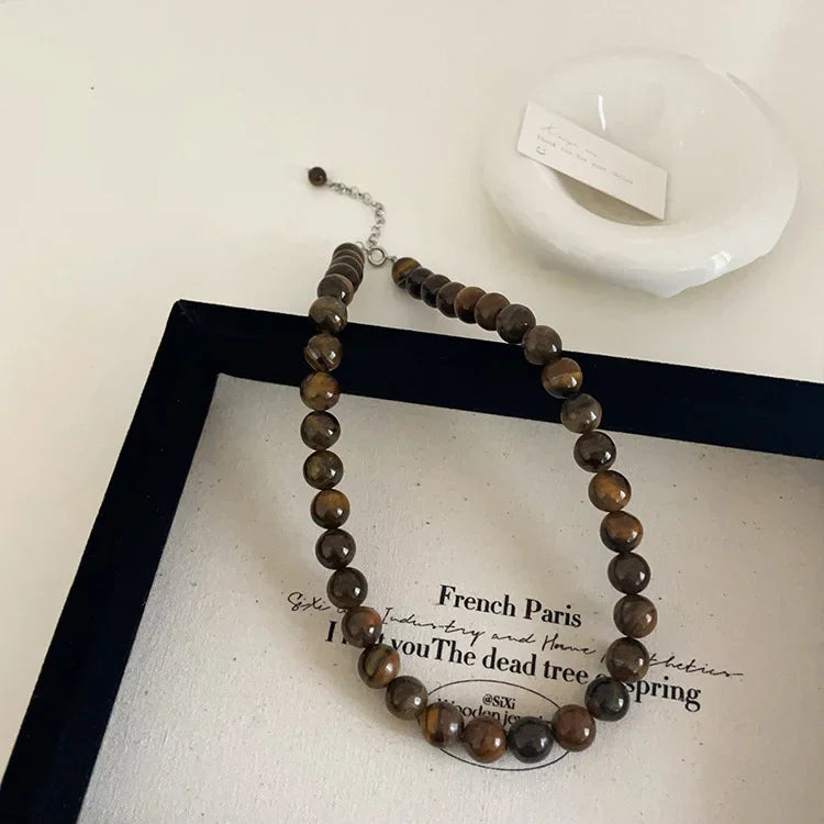 Round Natural Stone Beaded Necklace
