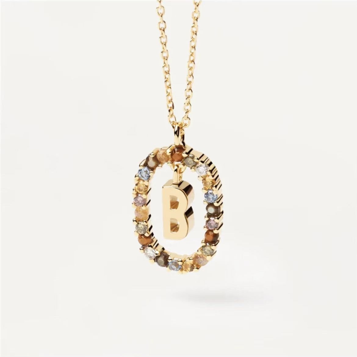 Colored Rhinestone Initial Necklace