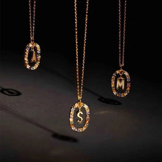 Colored Rhinestone Initial Necklace