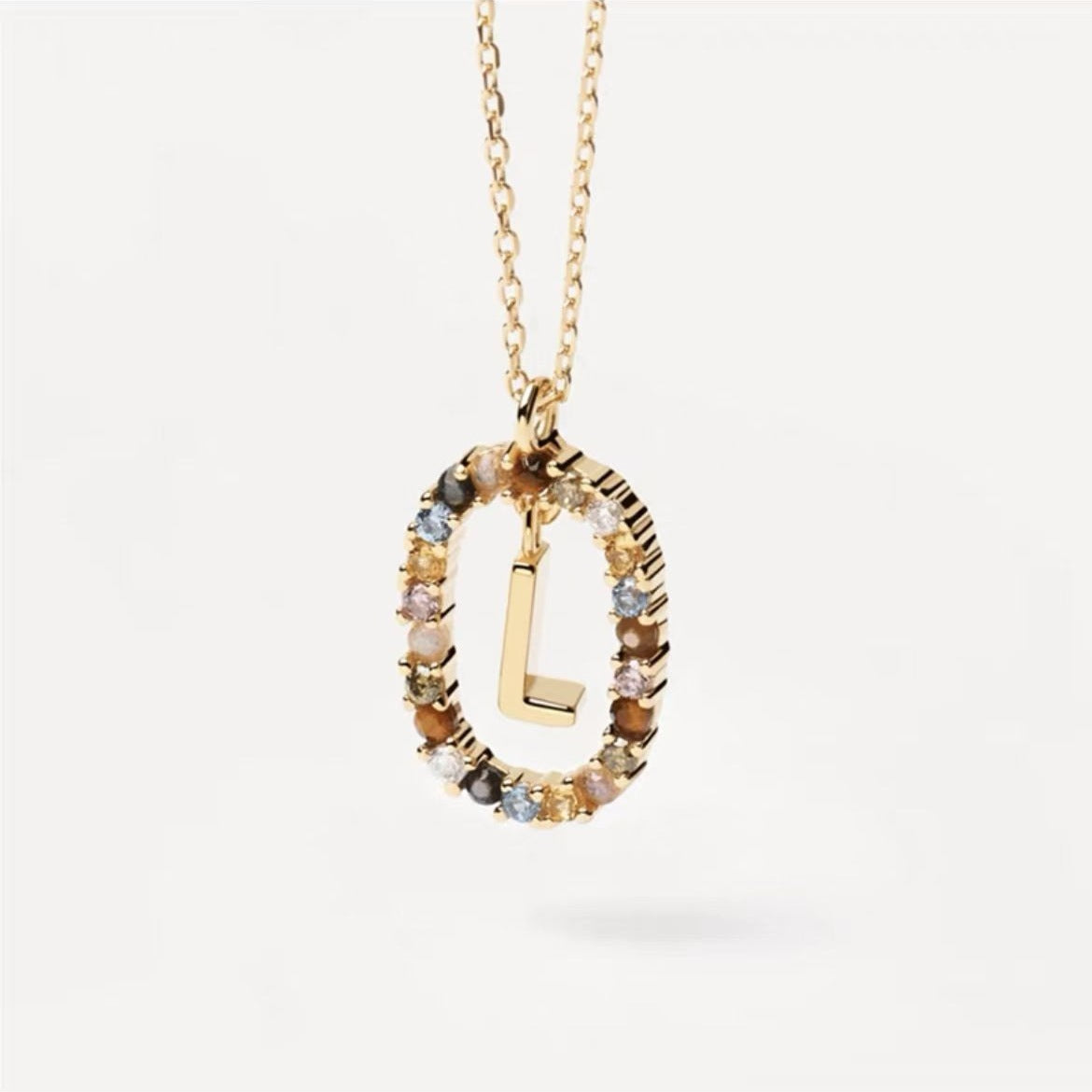 Colored Rhinestone Initial Necklace