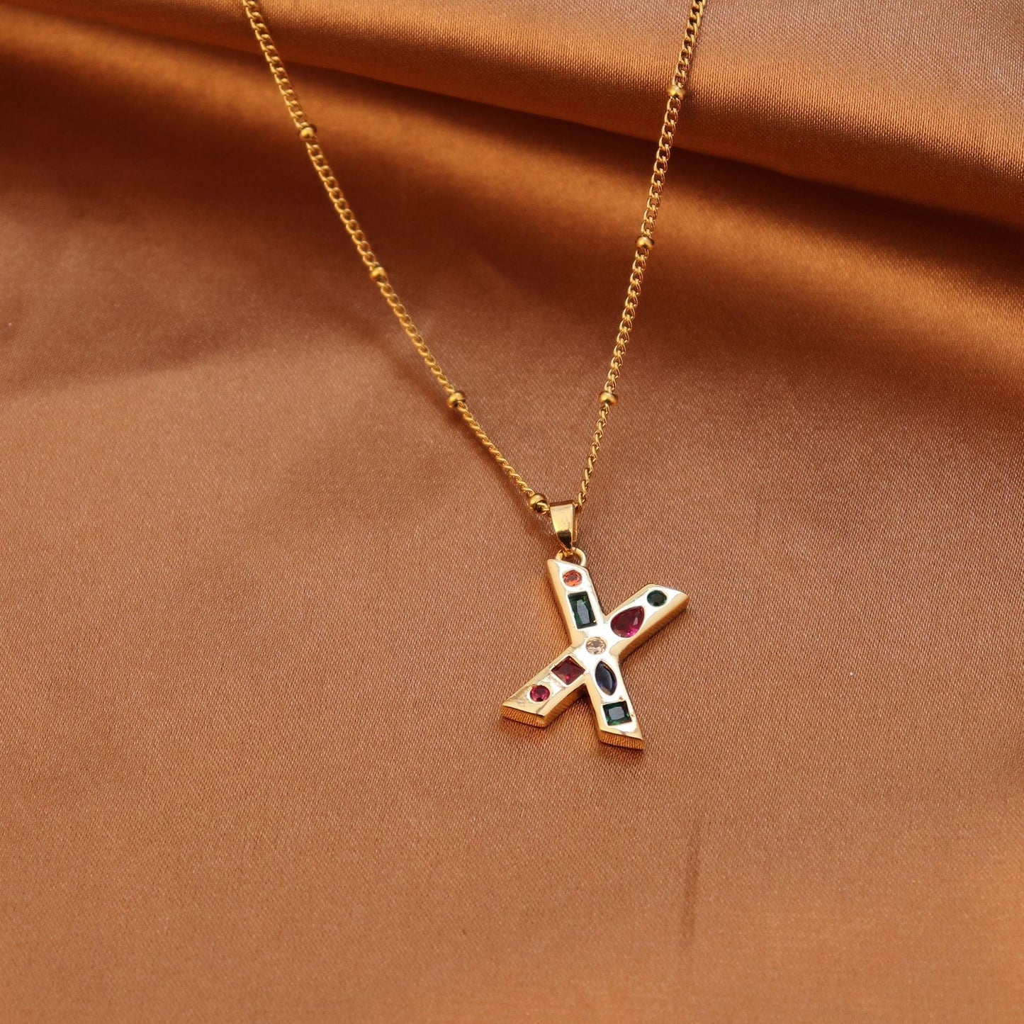 Metal and Stone Initial Necklace