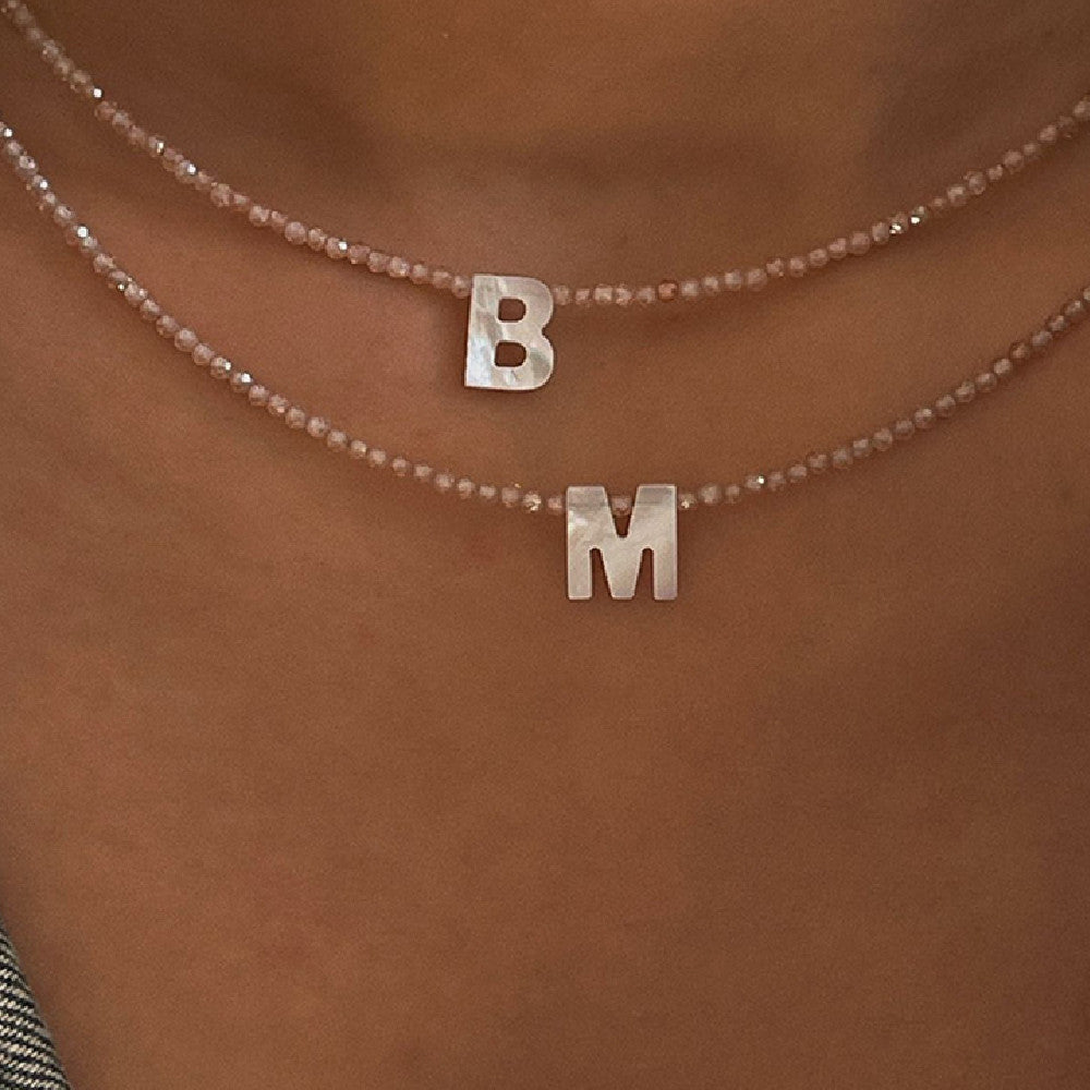 Mother of Pearl Beaded Initial Choker Necklace - Forge & Form