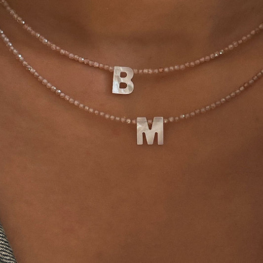 Mother of Pearl Beaded Initial Choker Necklace - Forge & Form