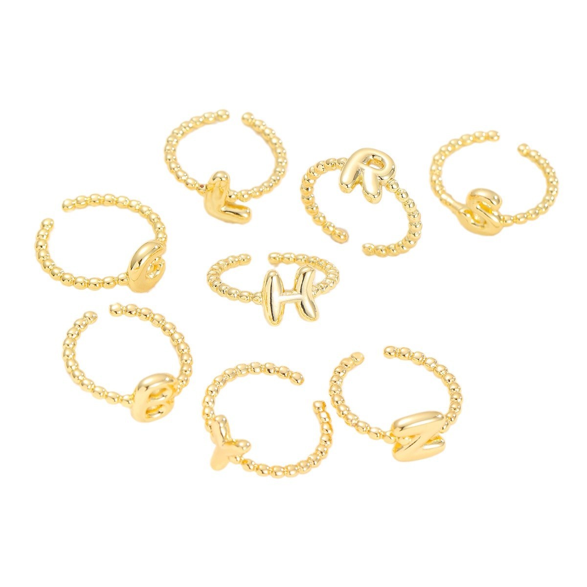 18K Gold Glossy Brass Balloon 26 PCs Letters Ring - Forge & Form