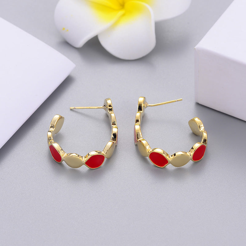 Red and Gold Geometric Hoop Earrings