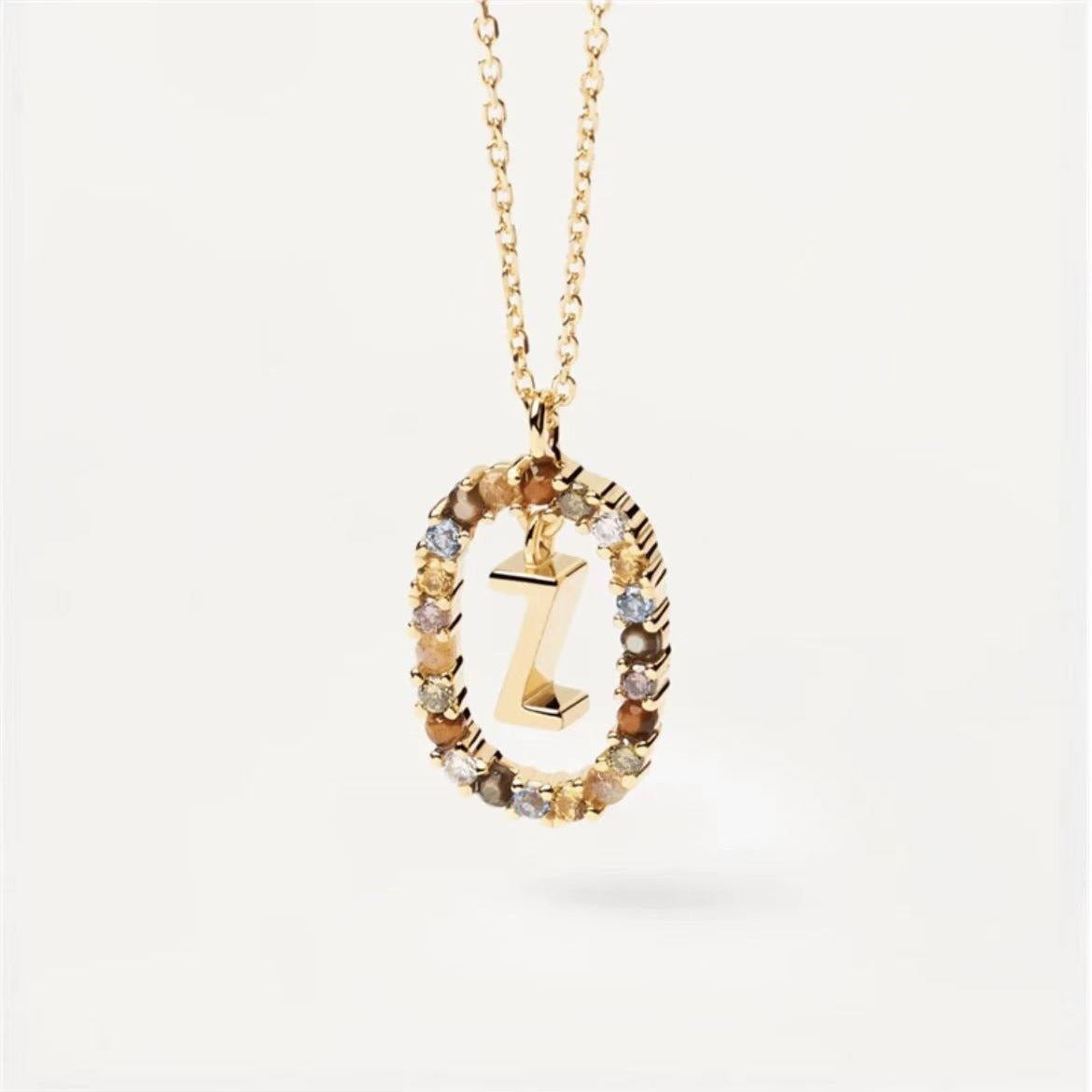 Colored Rhinestone Initial Necklace