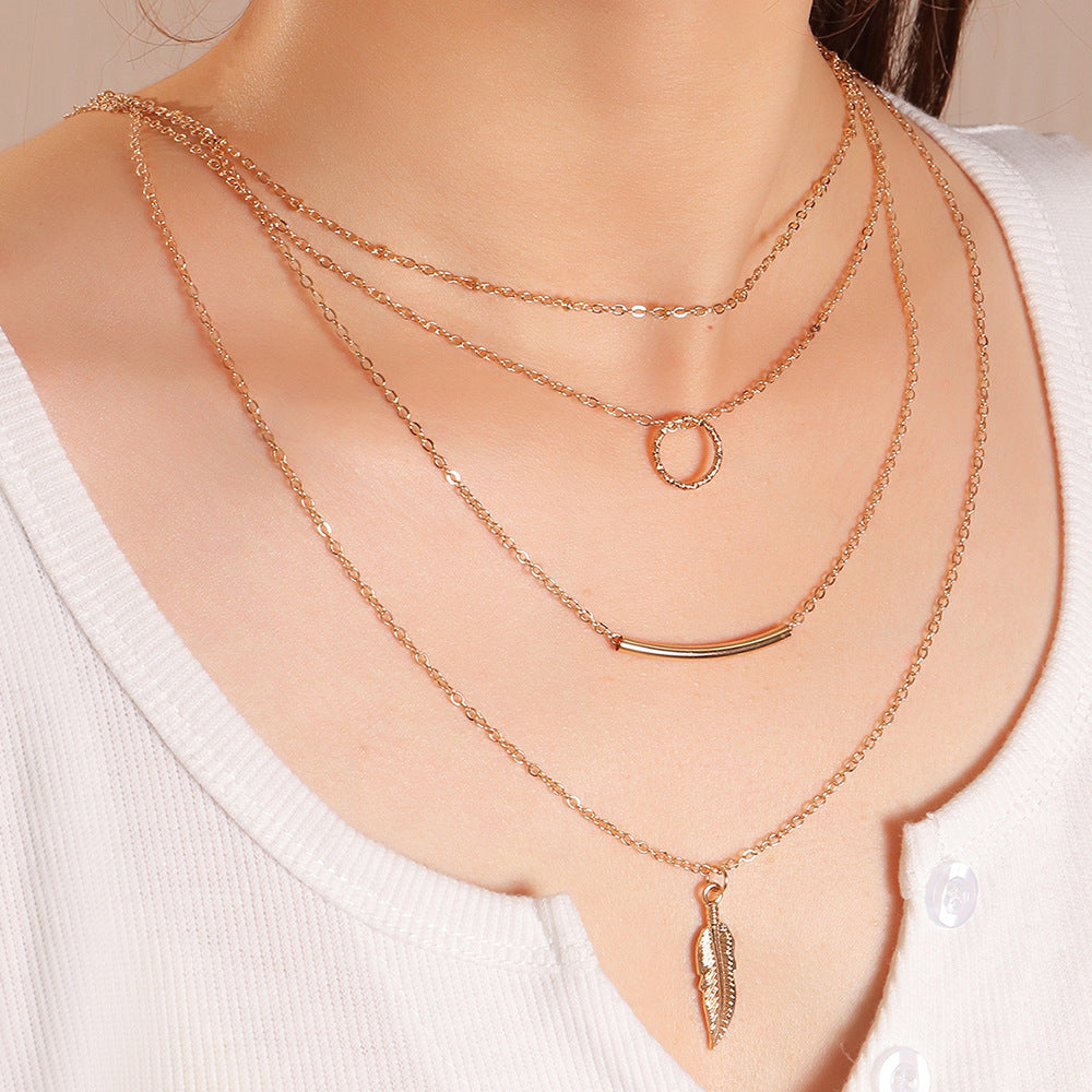 Feather Stack Layered Necklace