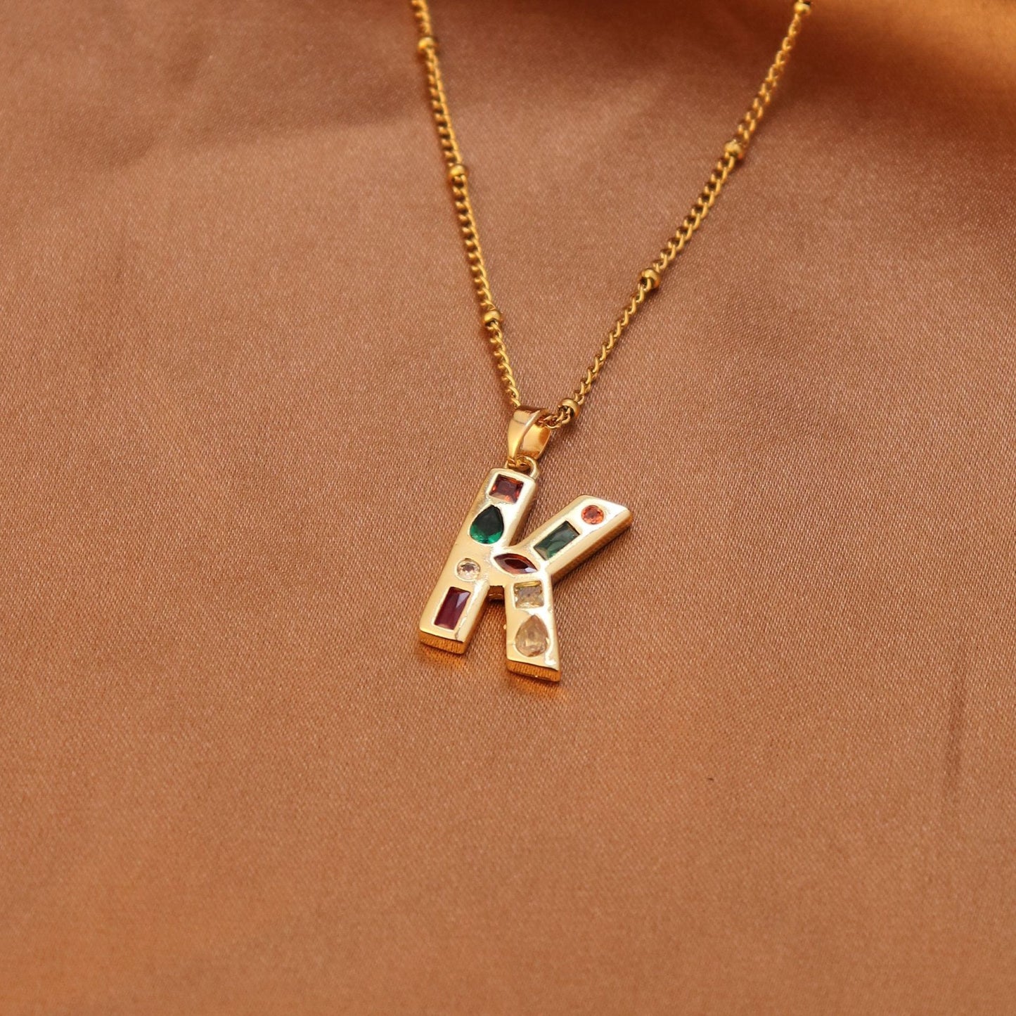 Metal and Stone Initial Necklace