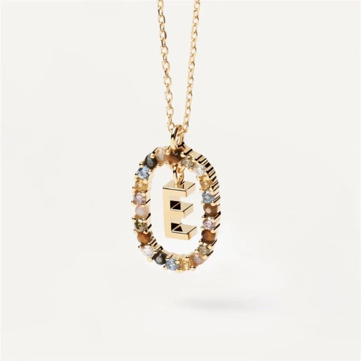 Colored Rhinestone Initial Necklace