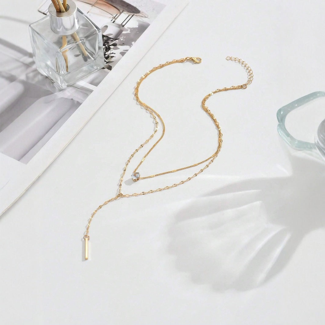 Tassel Rhinestone Layered Lariat