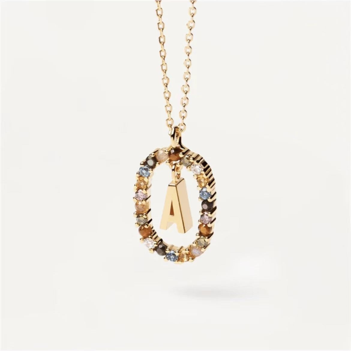 Colored Rhinestone Initial Necklace