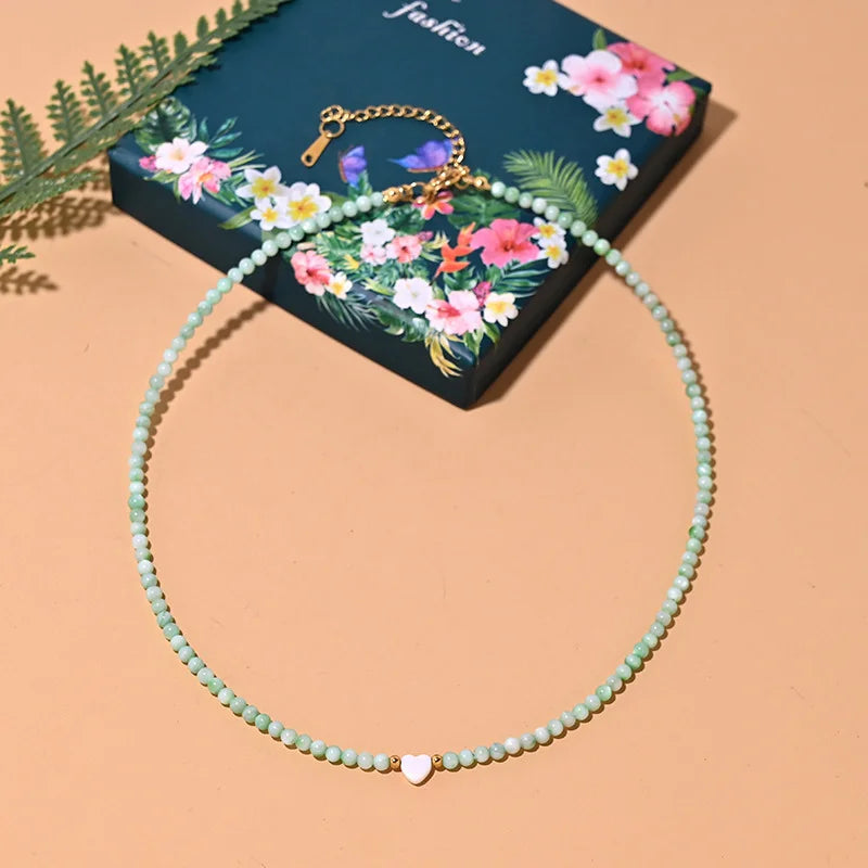 Mother of Pearl Beaded Heart Choker