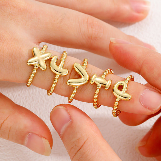 18K Gold Glossy Brass Balloon 26 PCs Letters Ring - Forge & Form