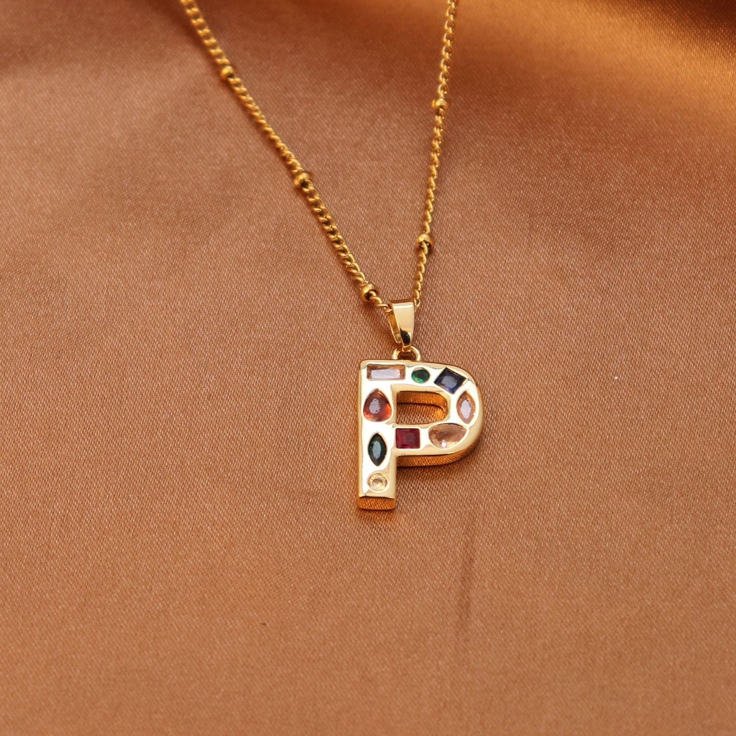 Metal and Stone Initial Necklace