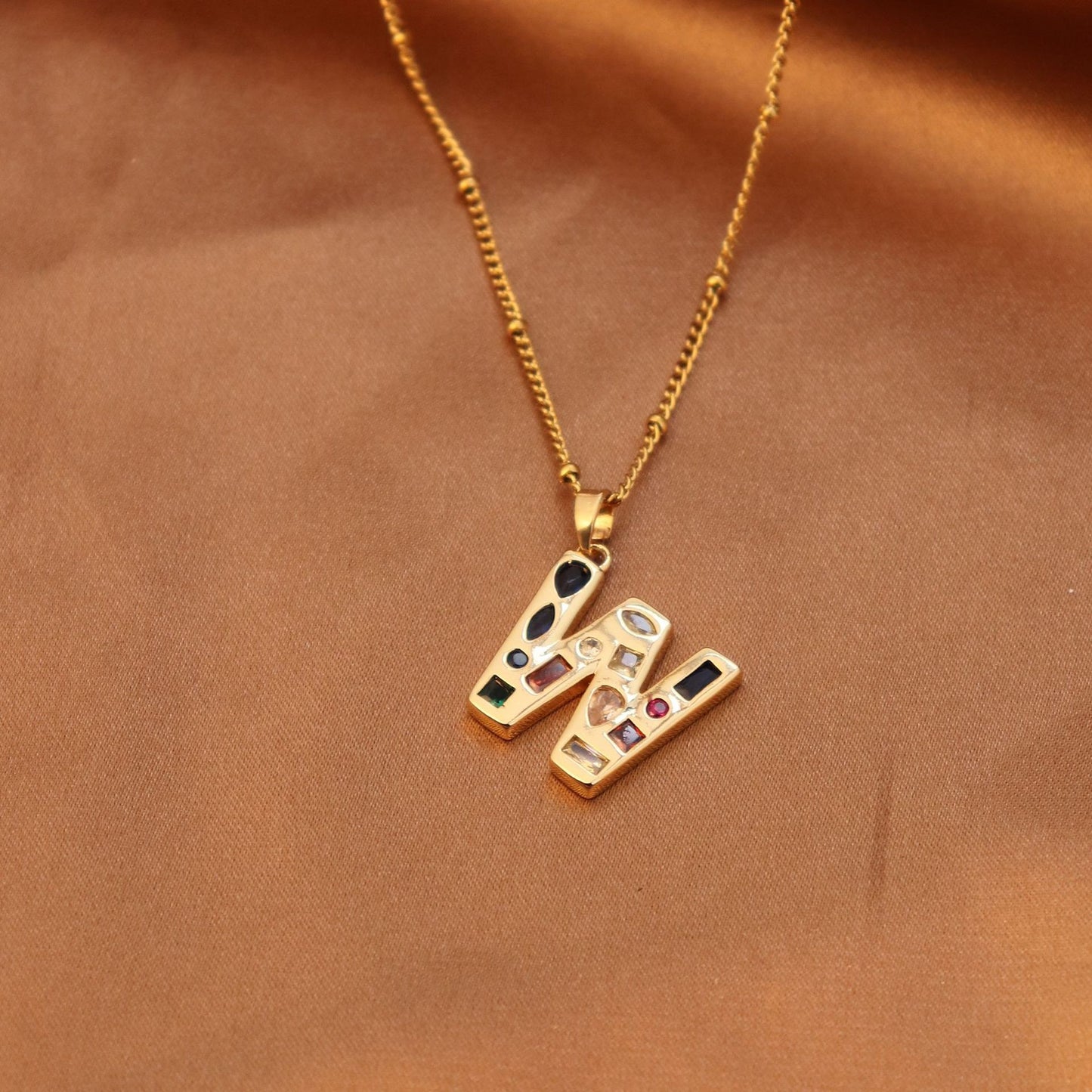 Metal and Stone Initial Necklace