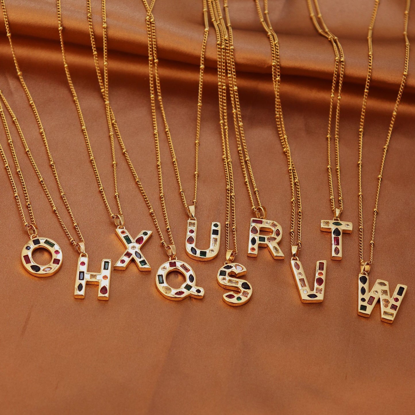 Metal and Stone Initial Necklace
