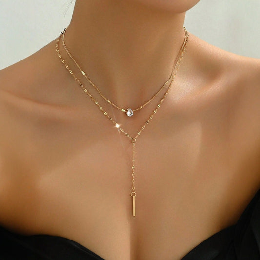 Tassel Rhinestone Layered Lariat
