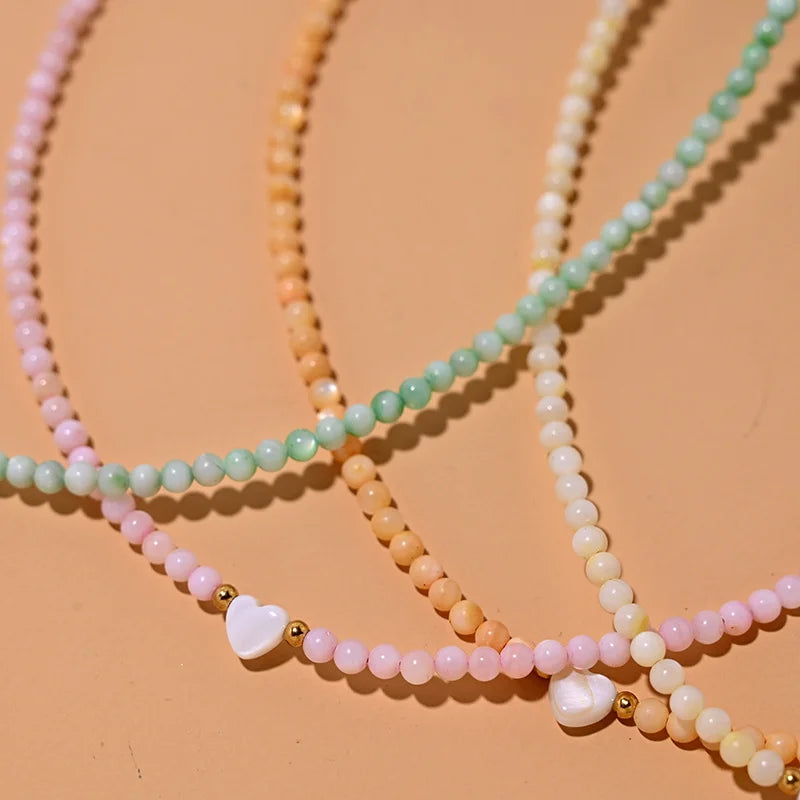 Mother of Pearl Beaded Heart Choker