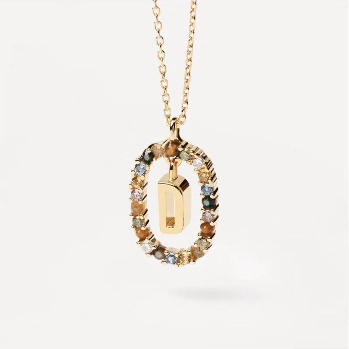Colored Rhinestone Initial Necklace