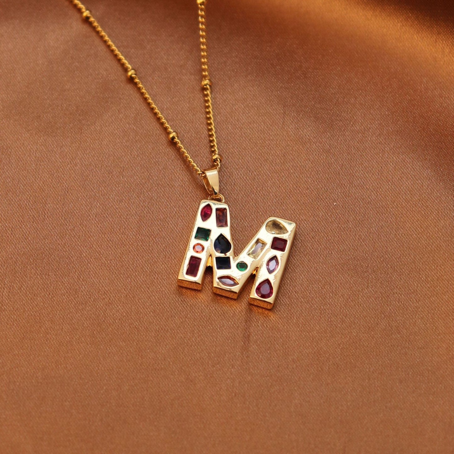 Metal and Stone Initial Necklace