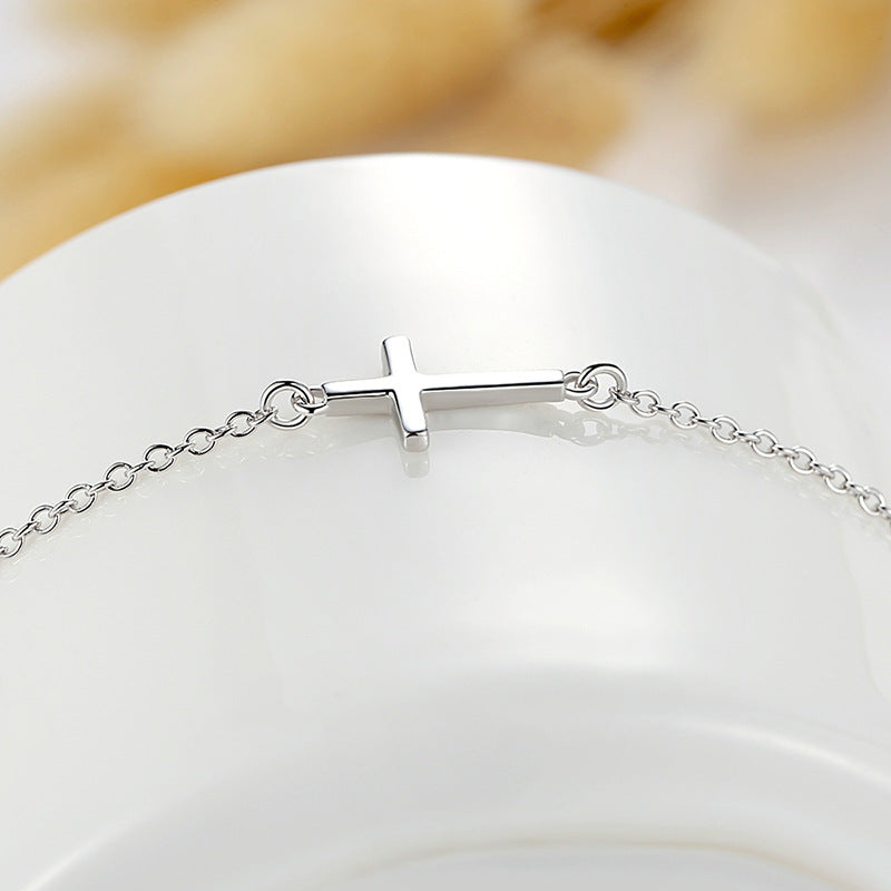 Sterling Silver Dainty Cross Bracelet - Forge & Form