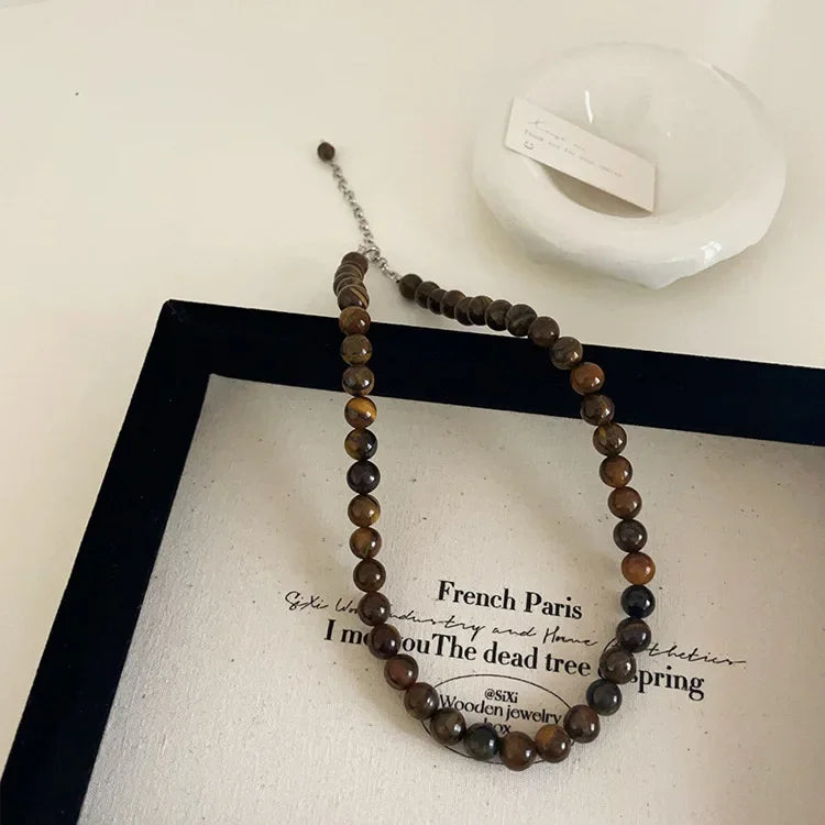 Round Natural Stone Beaded Necklace
