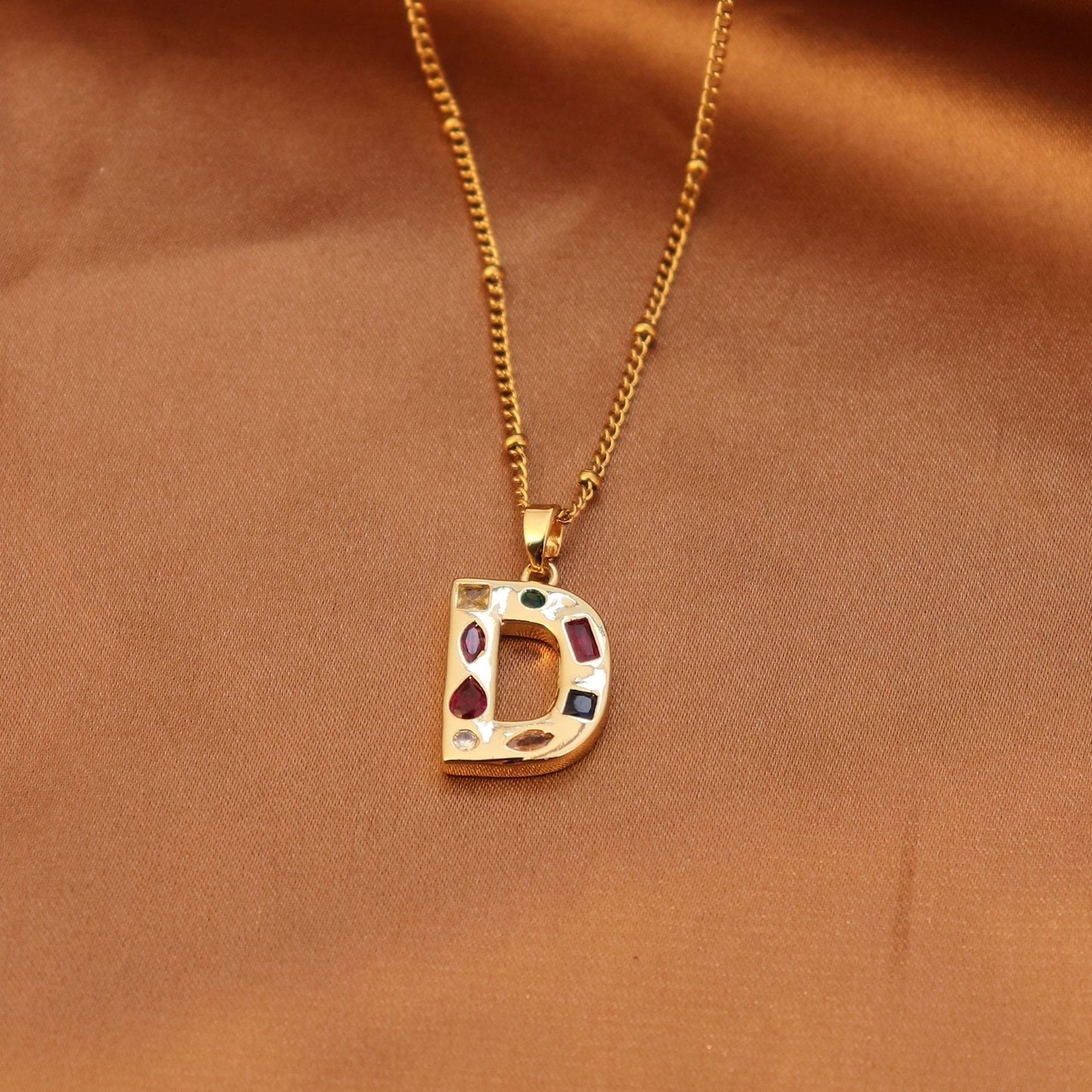 Metal and Stone Initial Necklace
