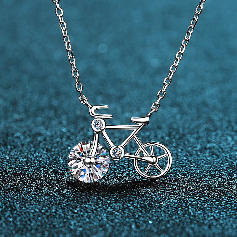 Sterling Silver Moissanite Bicycle Charm Necklace - Forge & Form
