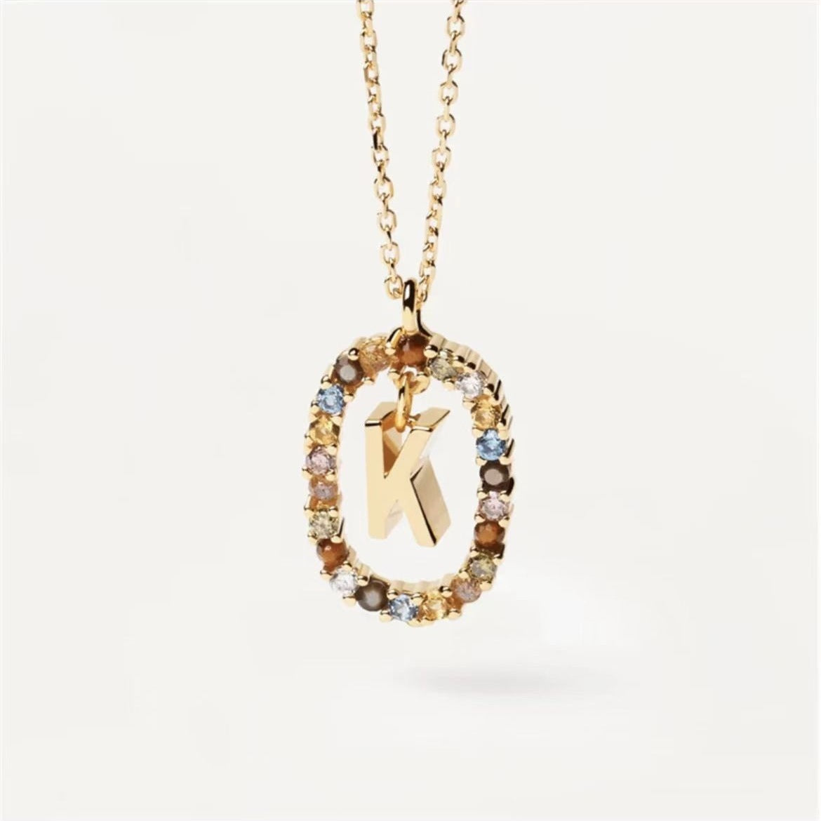 Colored Rhinestone Initial Necklace