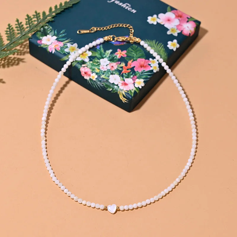 Mother of Pearl Beaded Heart Choker