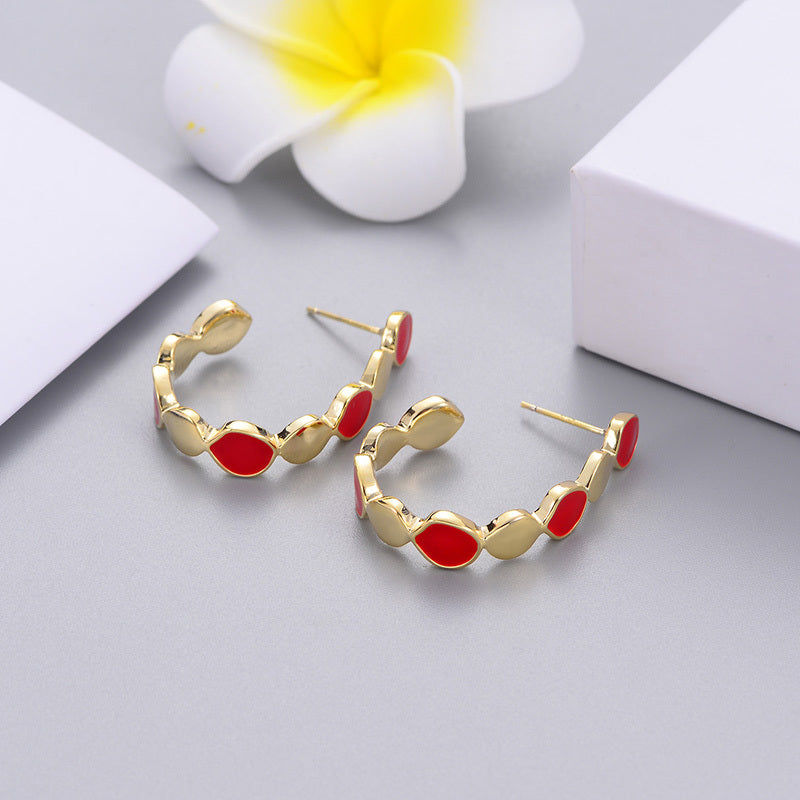 Red and Gold Geometric Hoop Earrings