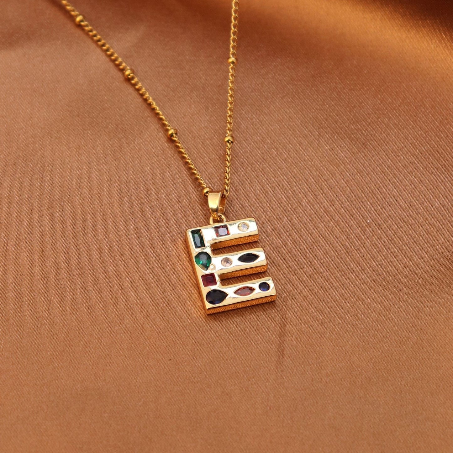 Metal and Stone Initial Necklace
